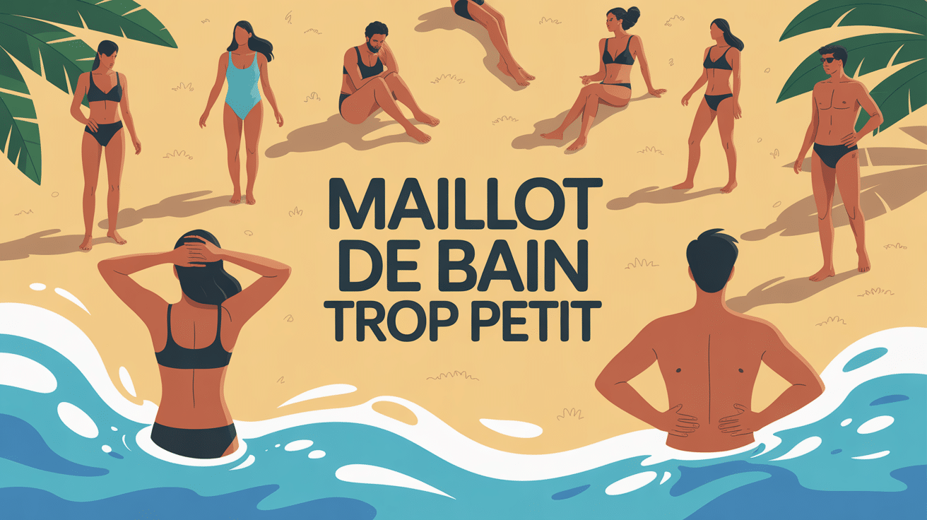 Femme en maillot de bain trop petit ressentant gêne ou confiance
