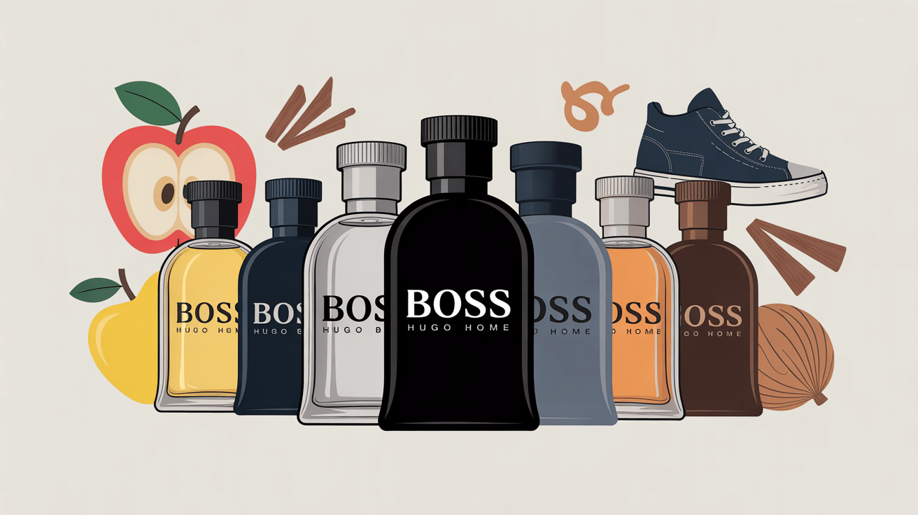 Illustration du choix parfum Hugo Boss homme flacons vectoriels