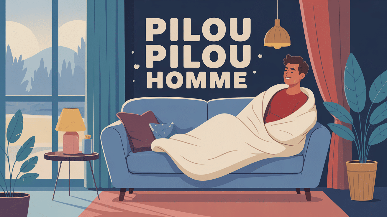 Illustration pilou pilou homme chaleureux sur canapé