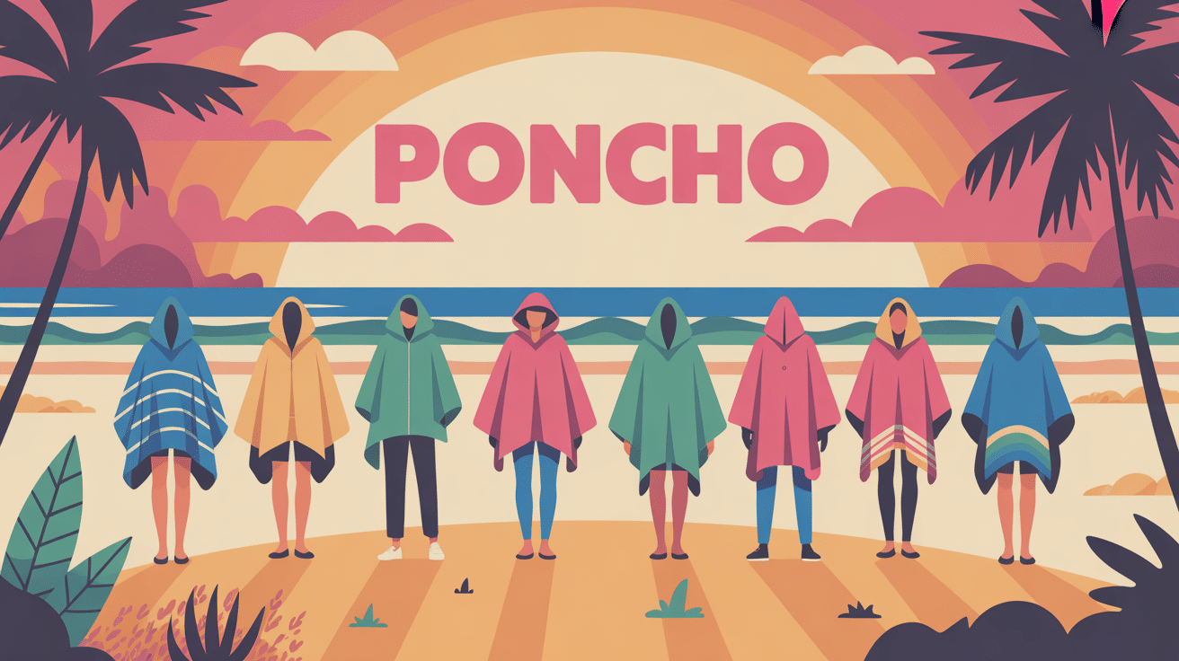 Illustration poncho mode pluie surf silhouettes