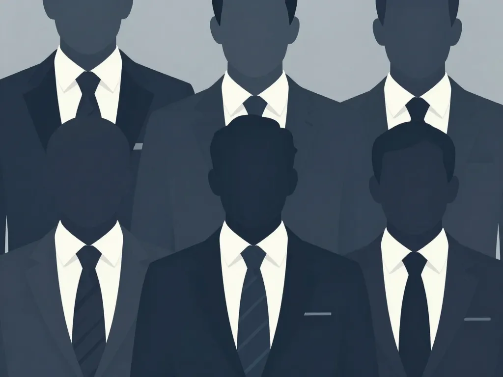 Plusieurs hommes portant le double noeud de cravate avec différents cols