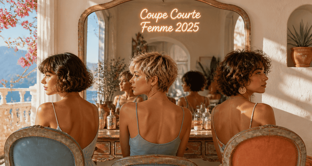 Coupe courte femme 2025 trois styles tendance devant miroir