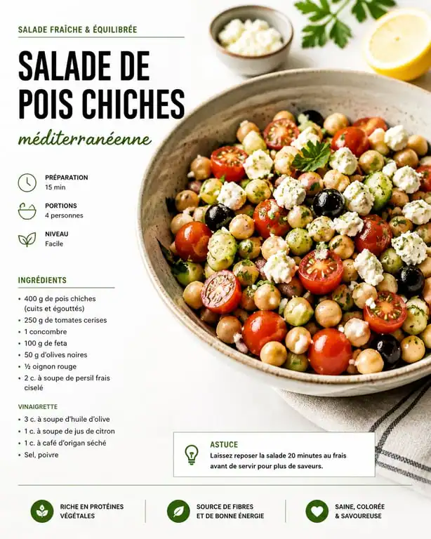 Salade de pois chiches méditerranéenne fraîche et colorée