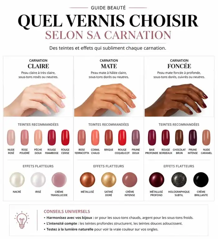 Infographie guide des tendances vernis à ongles selon la carnation de peau