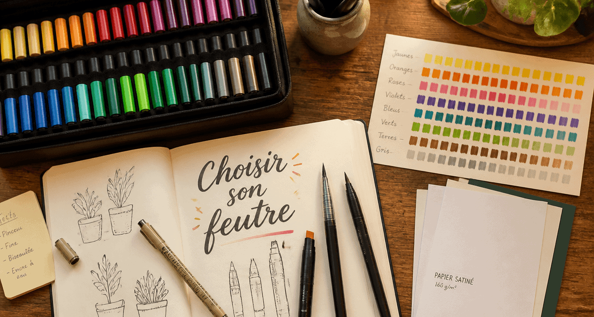 Différents feutres sur bureau d'artiste