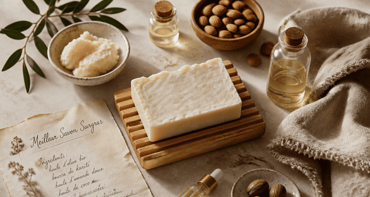 meilleur savon surgras sur porte-savon avec ingrédients naturels