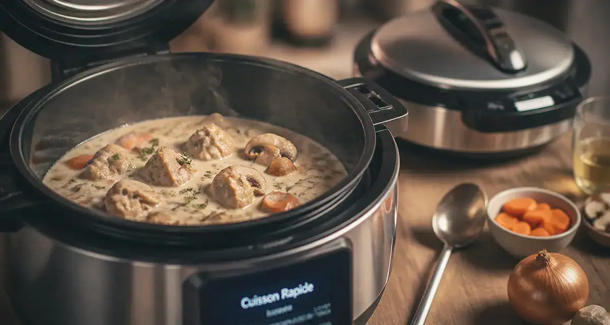 Cuisson rapide cookeo : blanquette en sauce dans le multicuiseur, vapeur légère