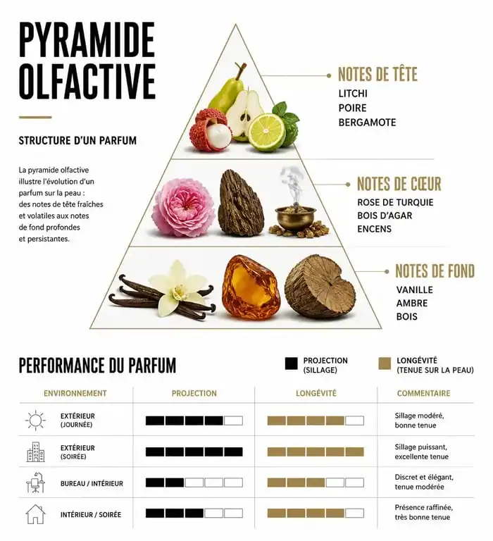 Pyramide olfactive et caractéristiques techniques du parfum Rose Couture