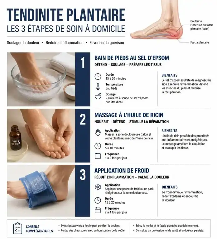 Infographie des remèdes naturels pour soulager une tendinite sous le pied