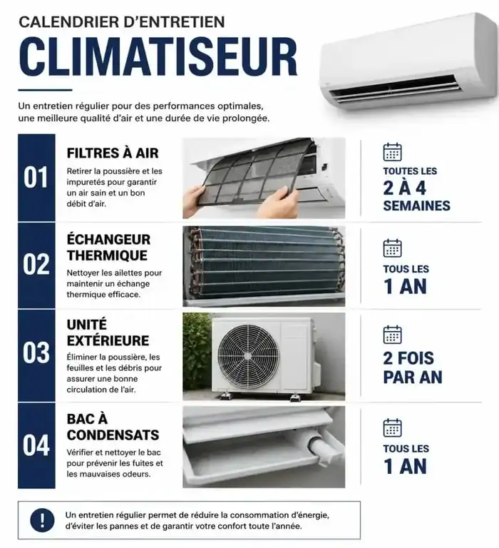 Calendrier d'entretien et nettoyage de climatiseur pour optimiser la performance