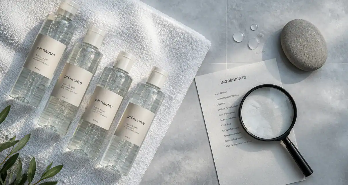 meilleur gel douche ph neutre flacons transparents sur serviette