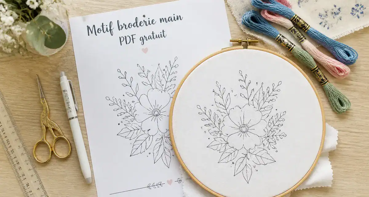 motif broderie main gratuit pdf avec tambour et fournitures