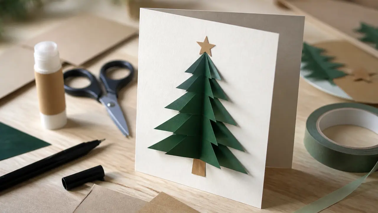 Carte de voeux maison facile, sapin 3D en papier, tutoriel express