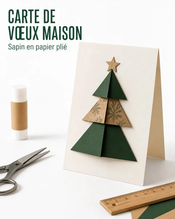 Carte de vœux maison facile avec sapin en papier plié en relief