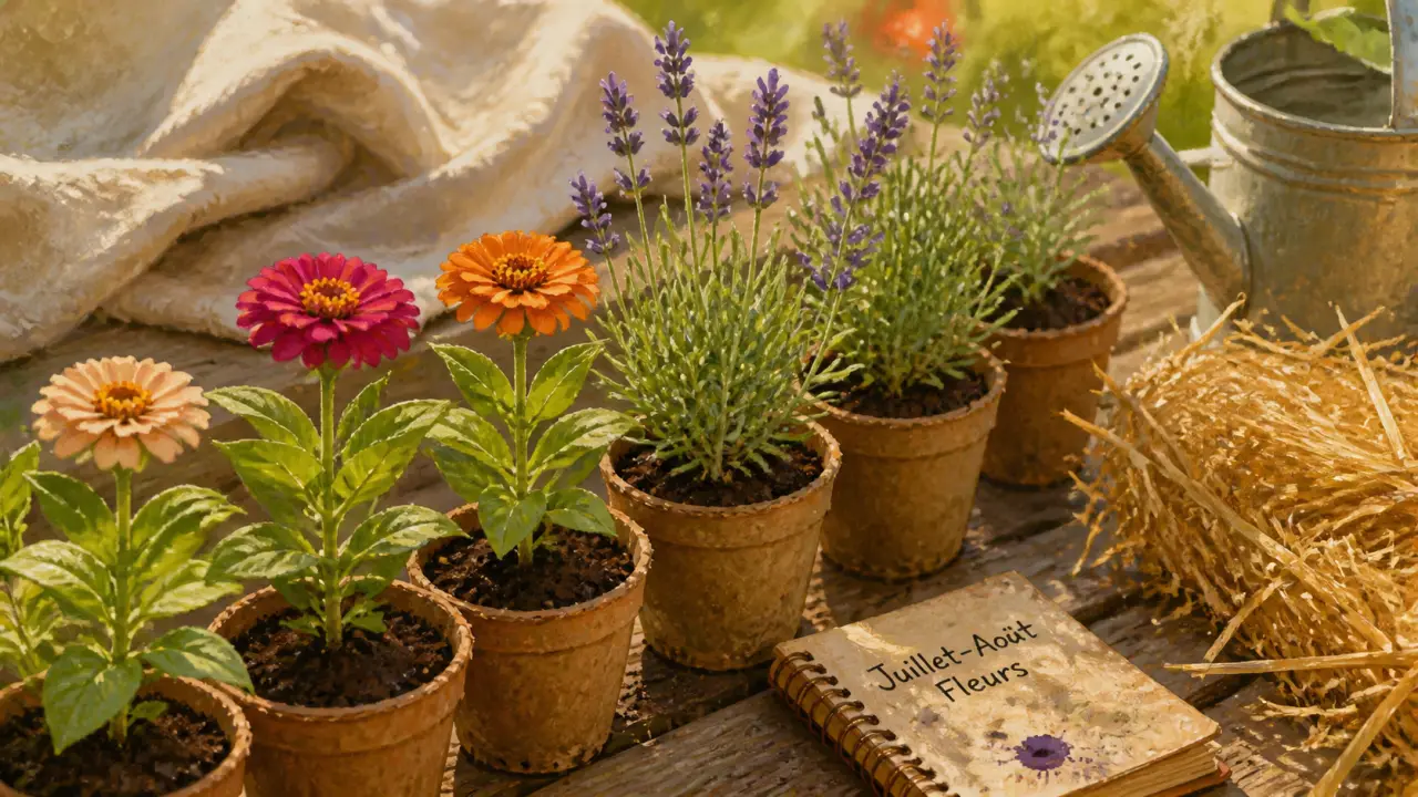 Que planter en juillet août fleurs : zinnias et lavande en godets