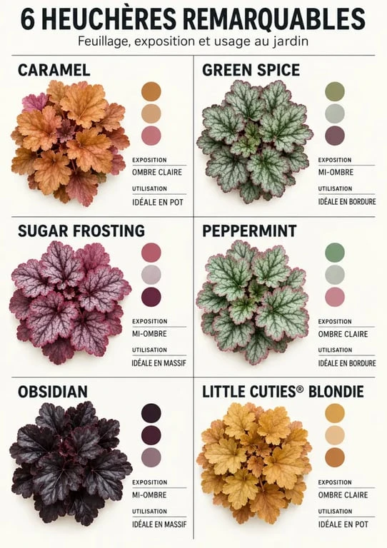 Infographie comparative des plus belles heuchères et de leurs couleurs