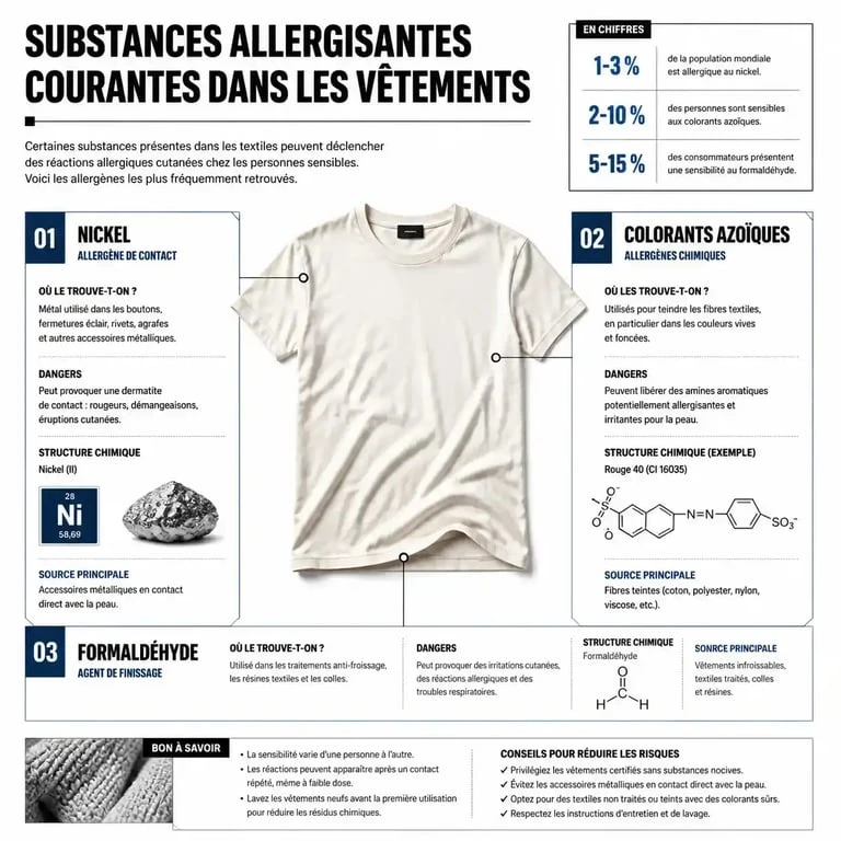 Infographie sur les substances chimiques responsables de l'allergie vetement